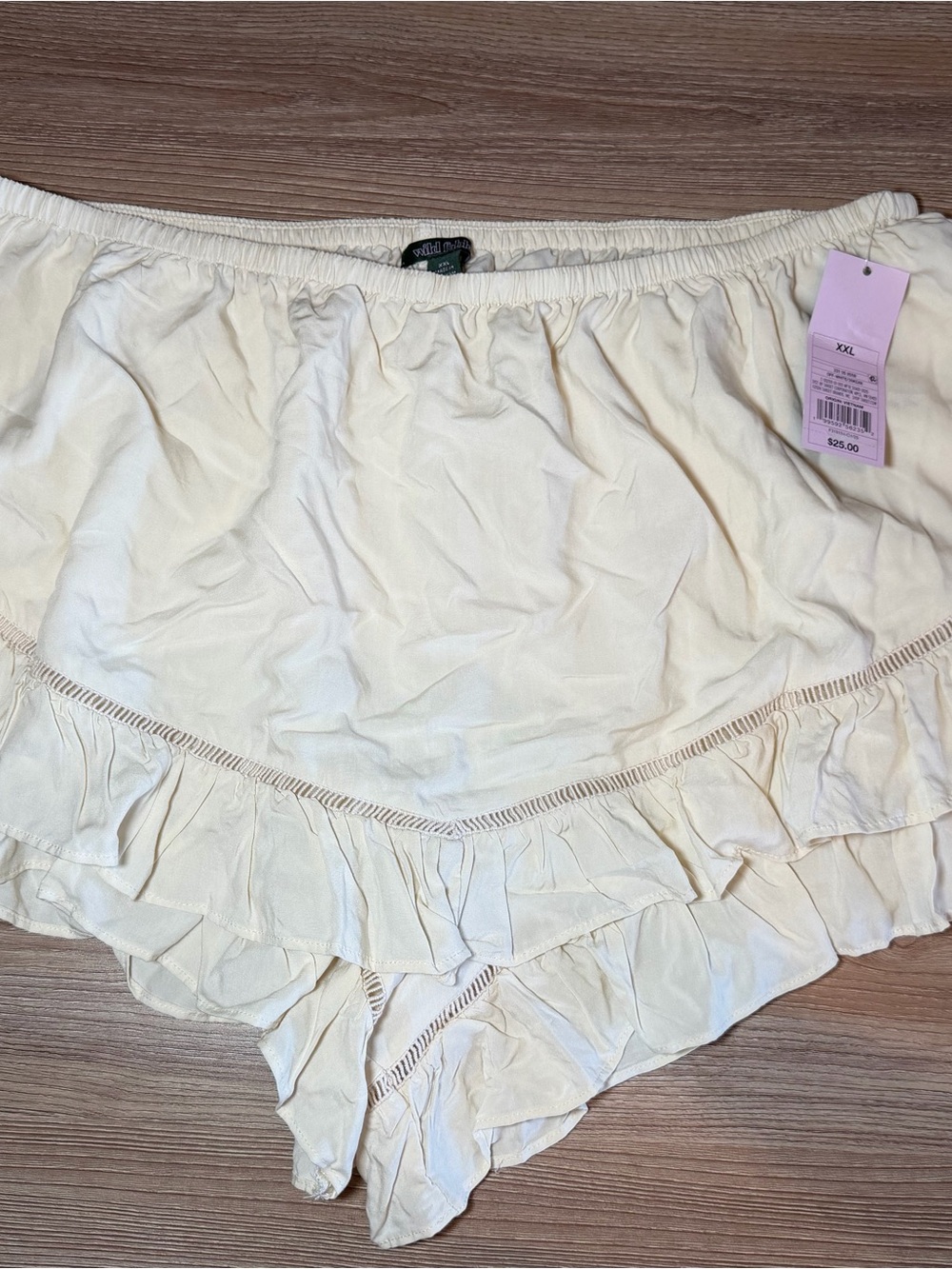 Women's Cream Ruffled Shorts